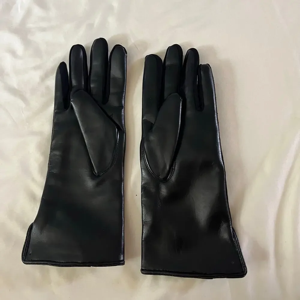 Vintage Black Novahide Vinal Floral Detail Lady's Gloves